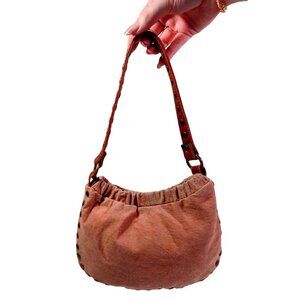 Limited Too Y2K Suede Studded Tan Micro Mini Shoulder Bag Boho Soho Girl 90s 70s